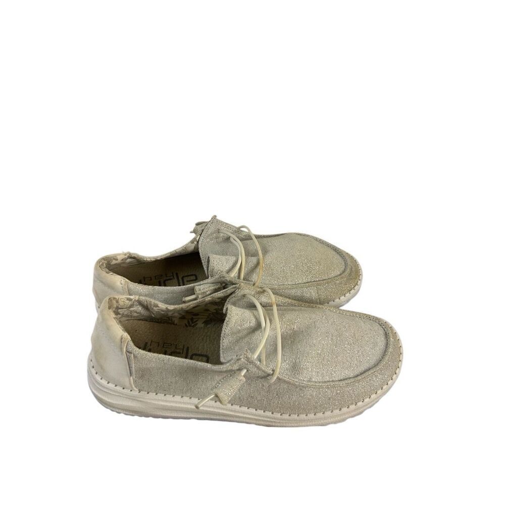 Hey Dude Wendy White Sparklings stretch size 8 loafers‎
